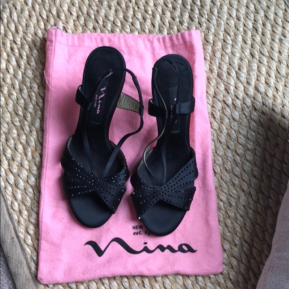 Black sling back, open-toed heels